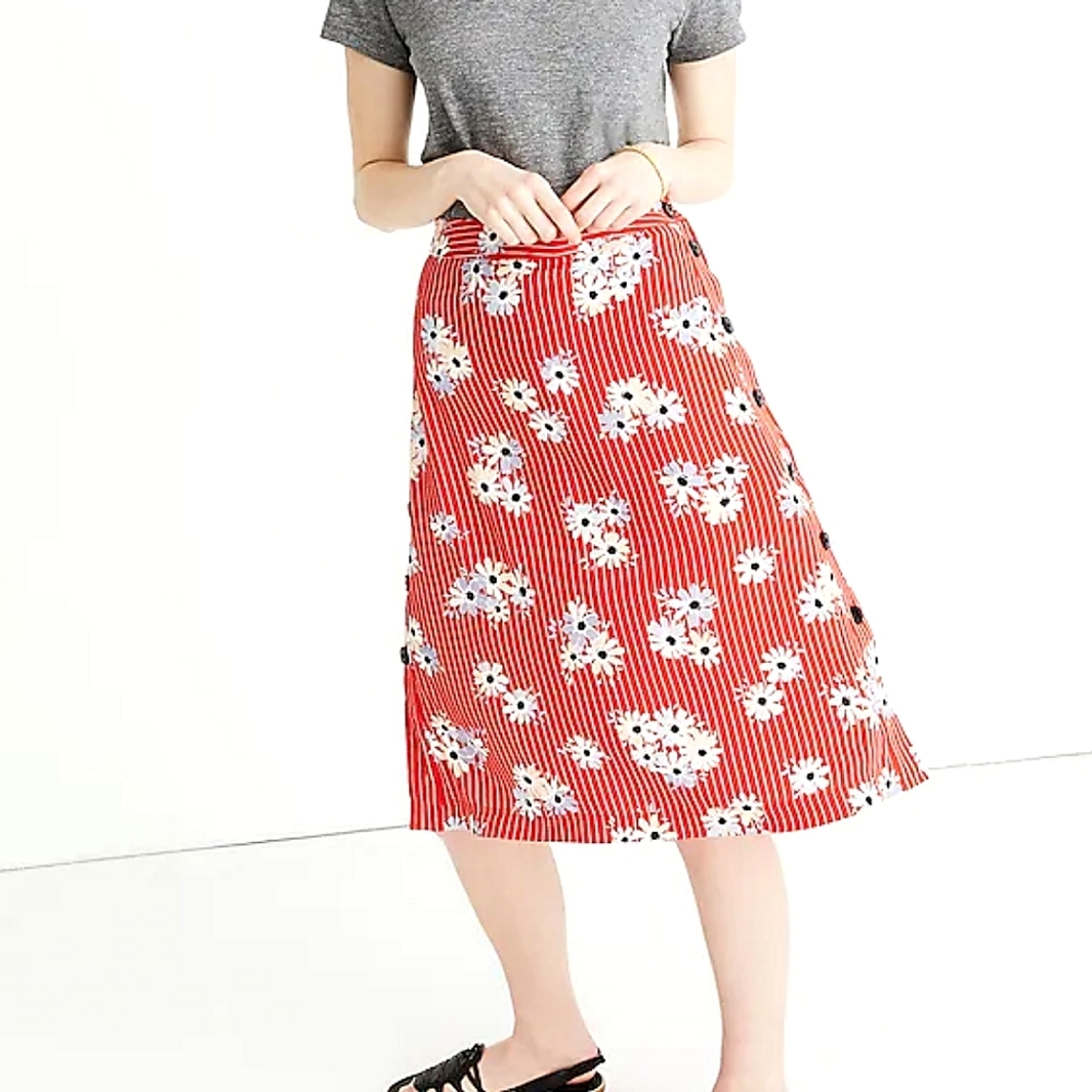 Madewell Red Floral Midi Skirt